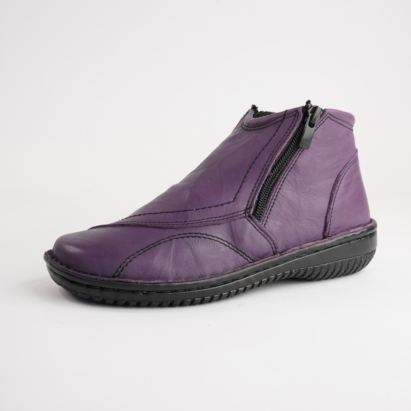 5250-27 Purple Leather Ankle Boots