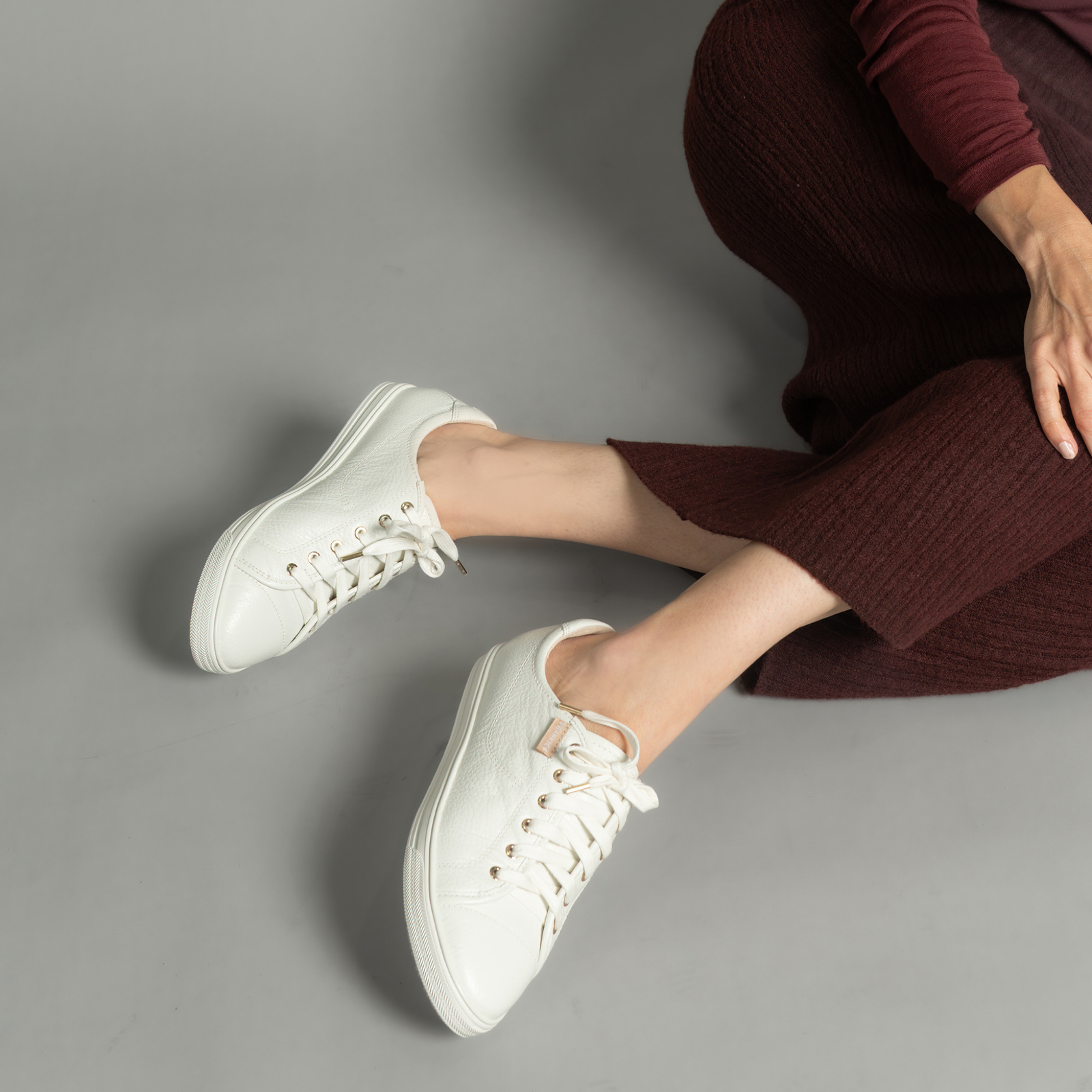 Nat III White Tumbled Leather Sneakers