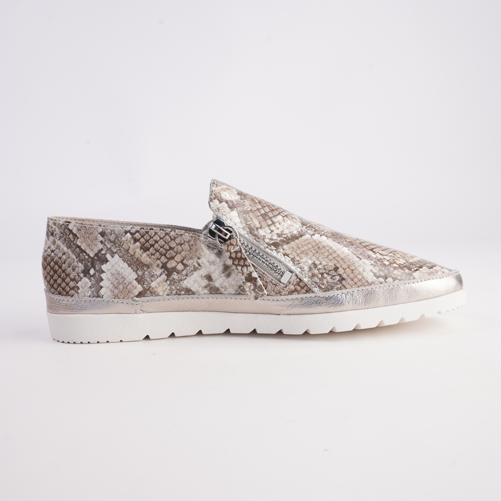 Ashli Neutral Metallic Snake Platino Leather Sneakers