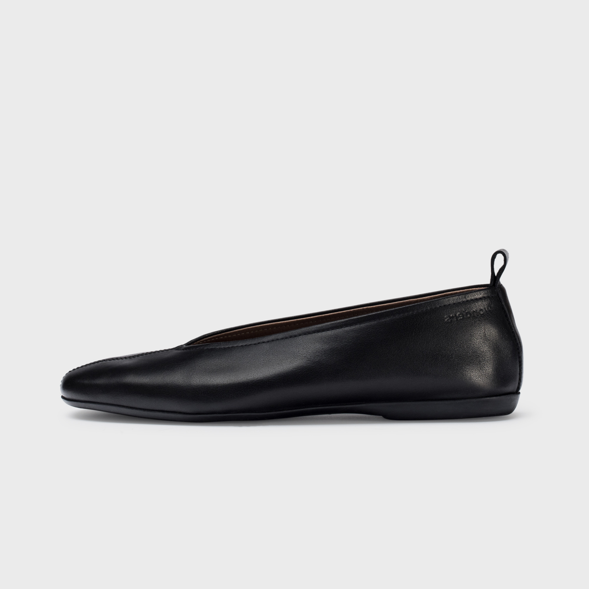 Seamly Negro Leather Ballet Flats