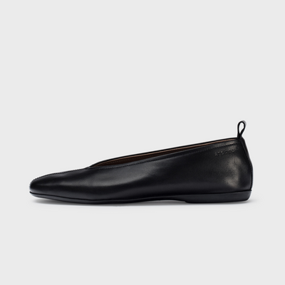 Seamly Negro Leather Ballet Flats
