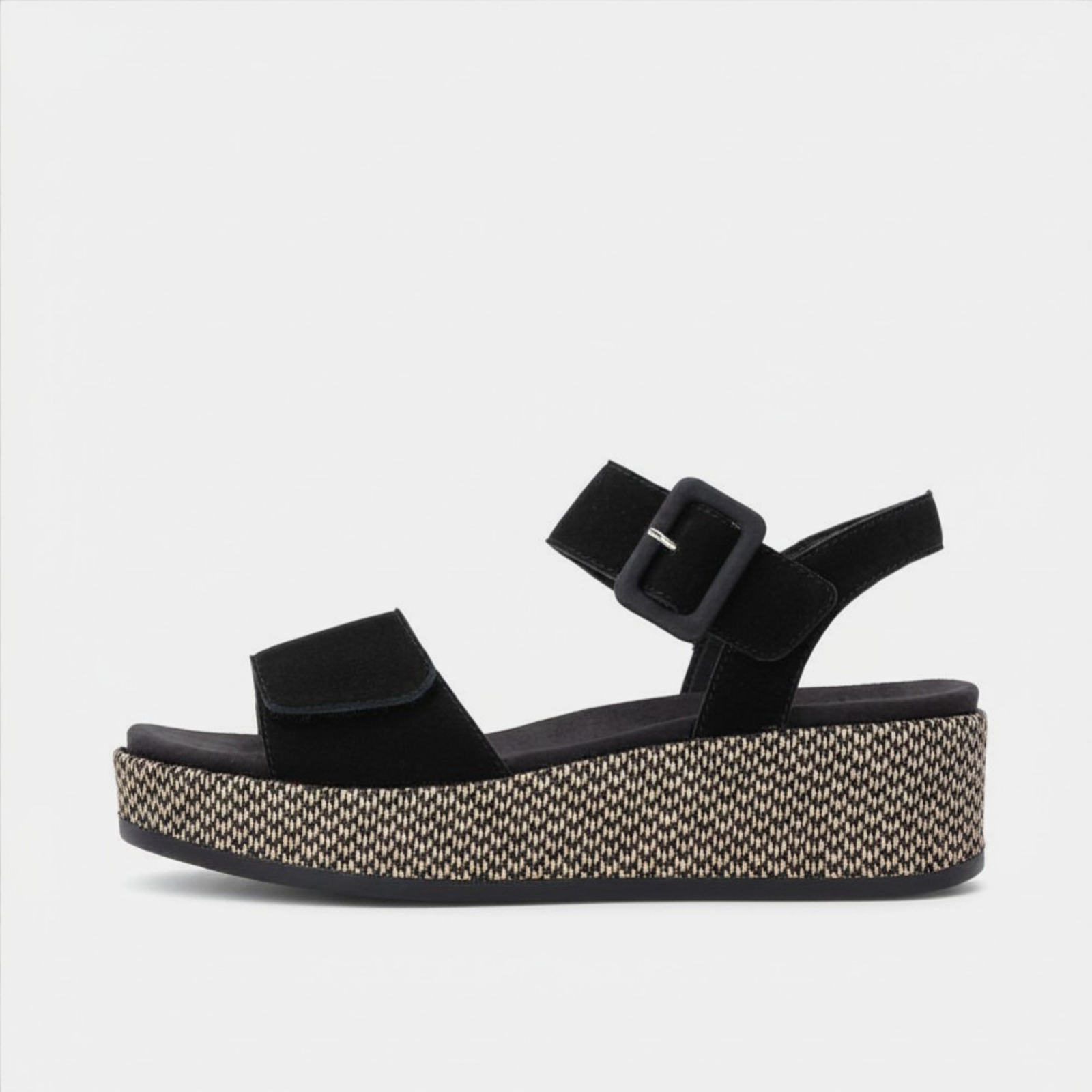 D1N54 Black Suede Wedge Sandals