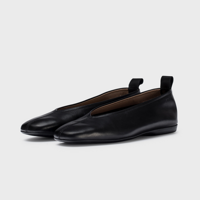 Seamly Negro Leather Ballet Flats