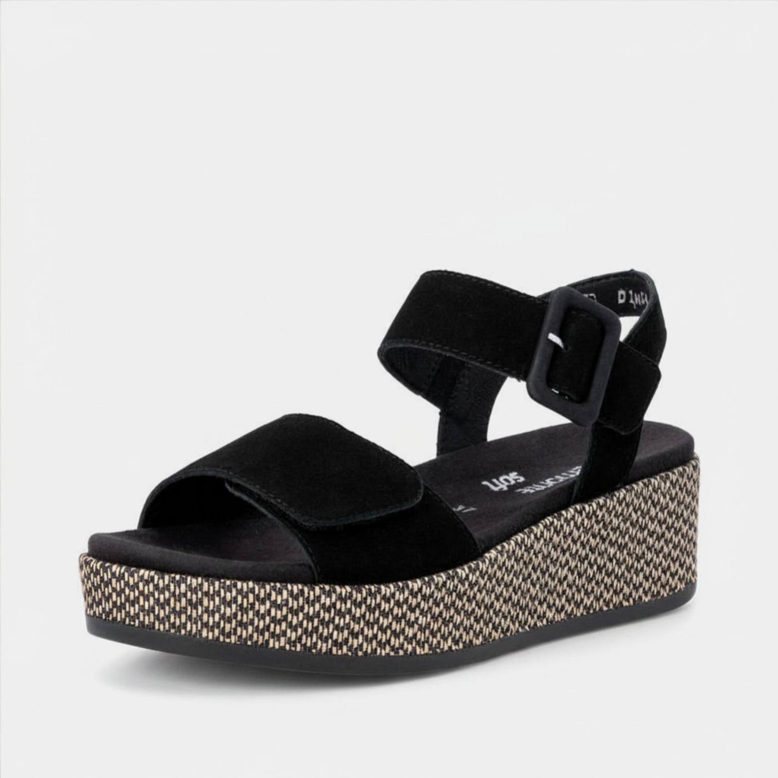 D1N54 Black Suede Wedge Sandals