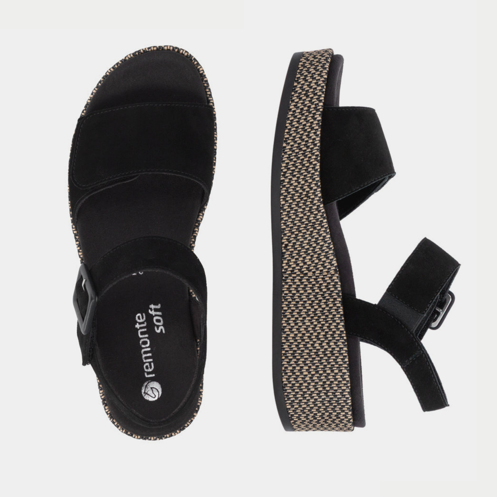 D1N54 Black Suede Wedge Sandals