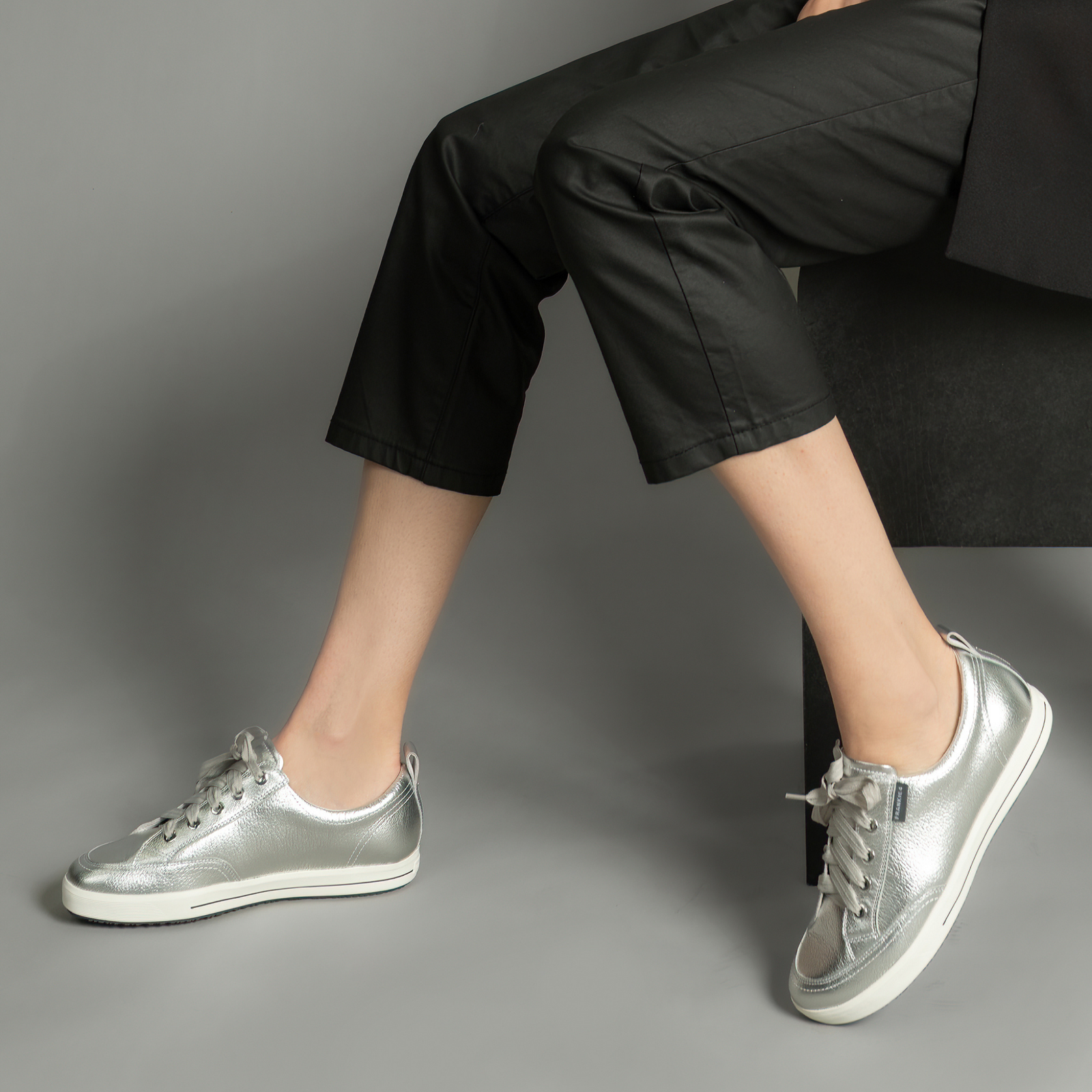 Ellie V Silver Tumbled Leather Sneakers