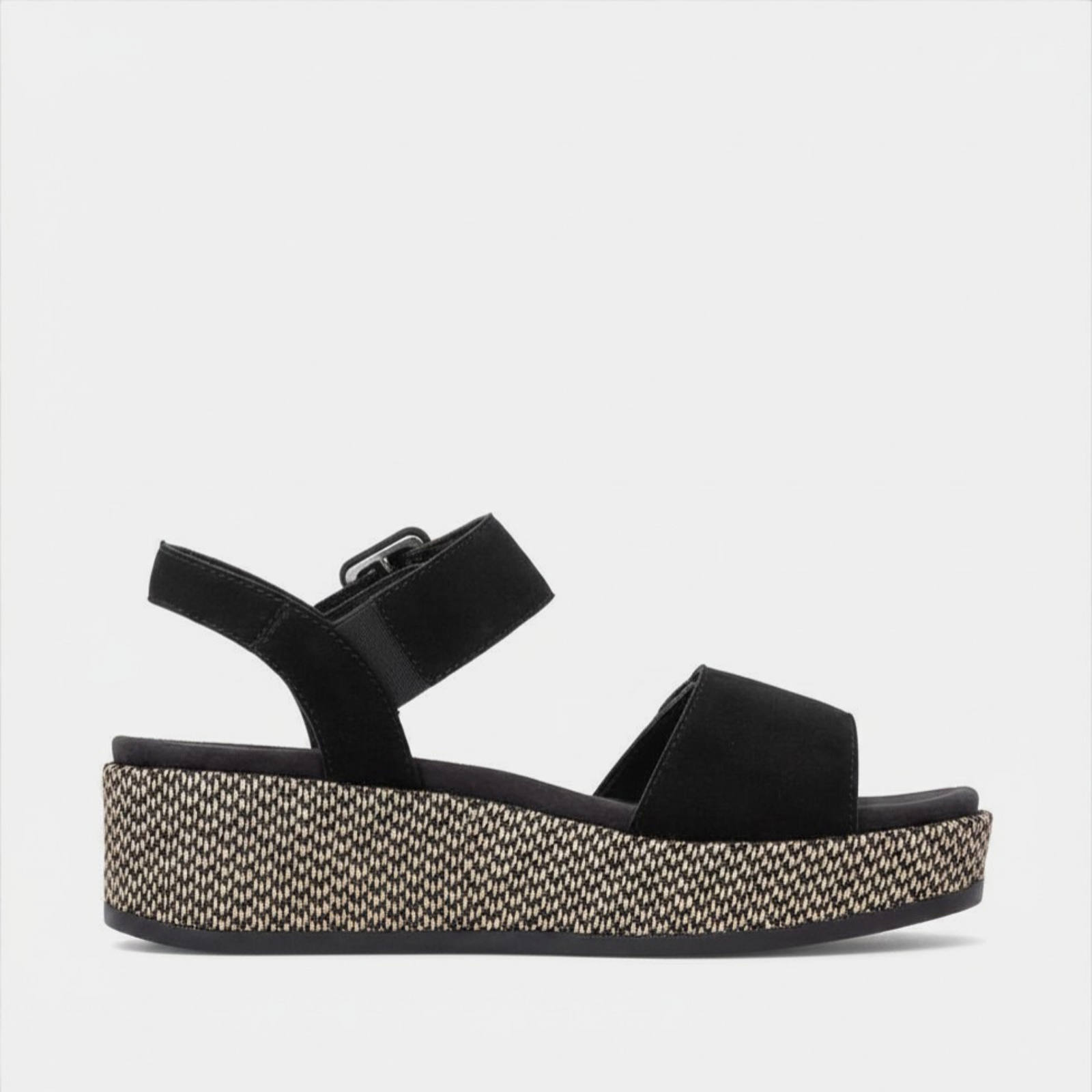 D1N54 Black Suede Wedge Sandals