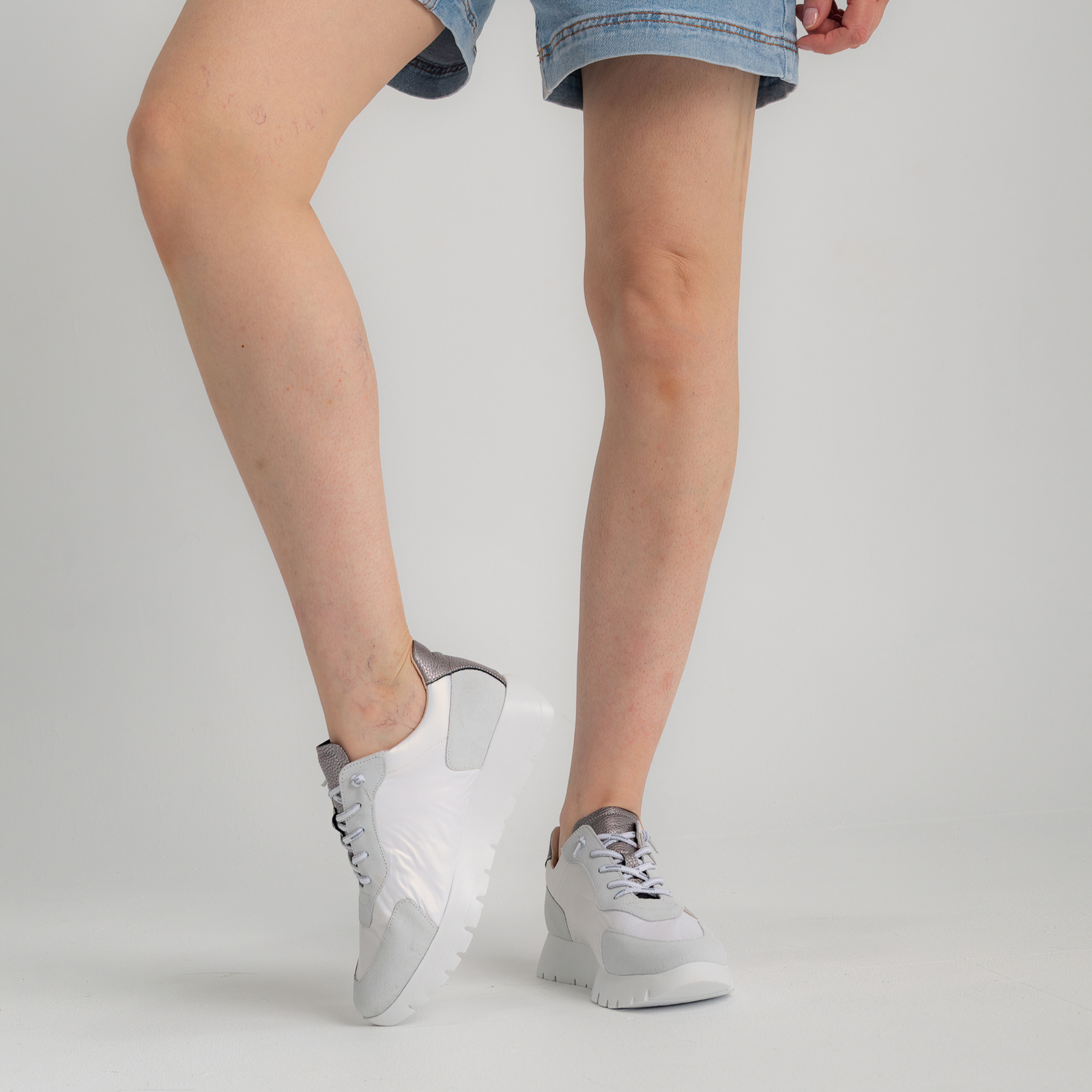 Aubrey White/ Silver Leather Sneakers