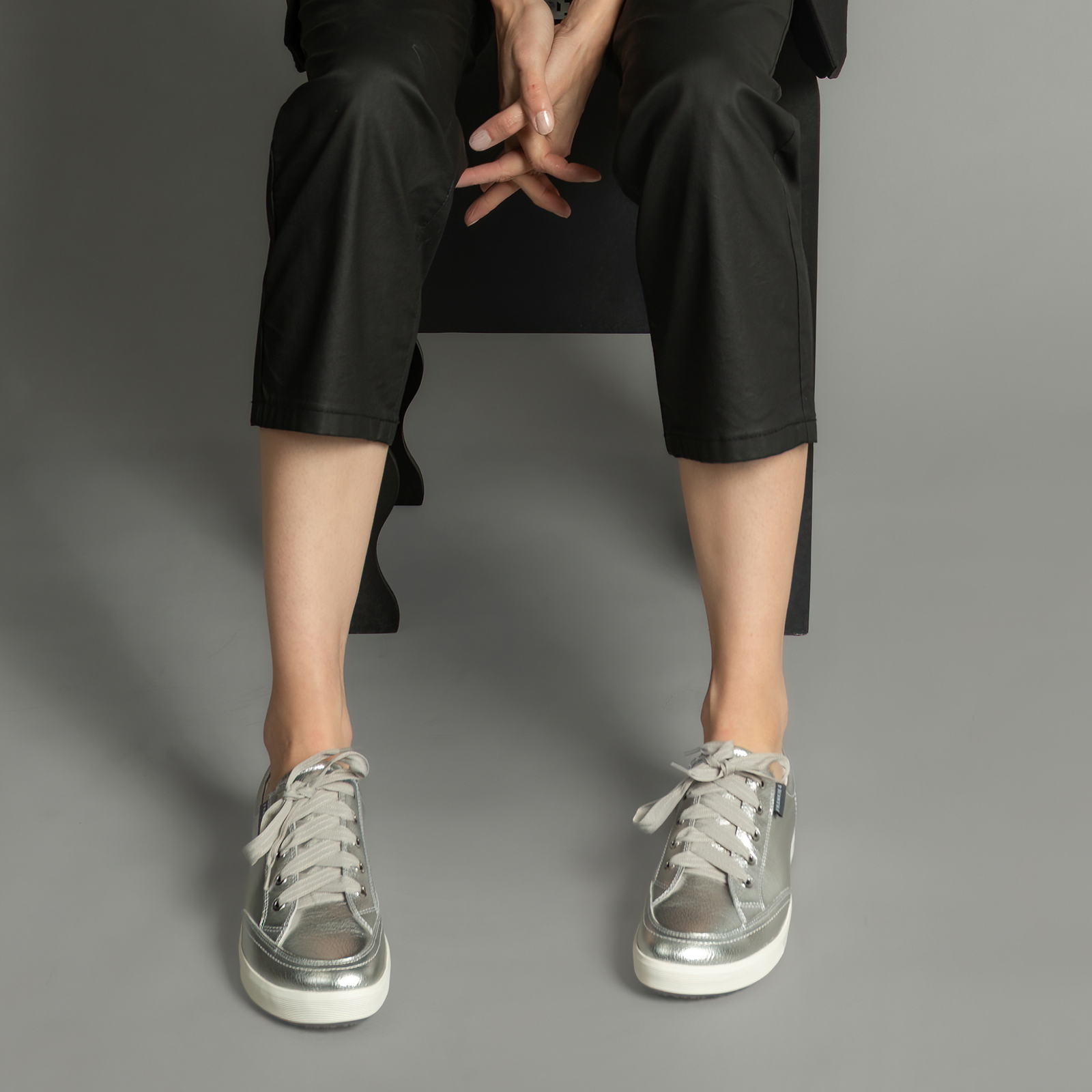 Ellie V Silver Tumbled Leather Sneakers