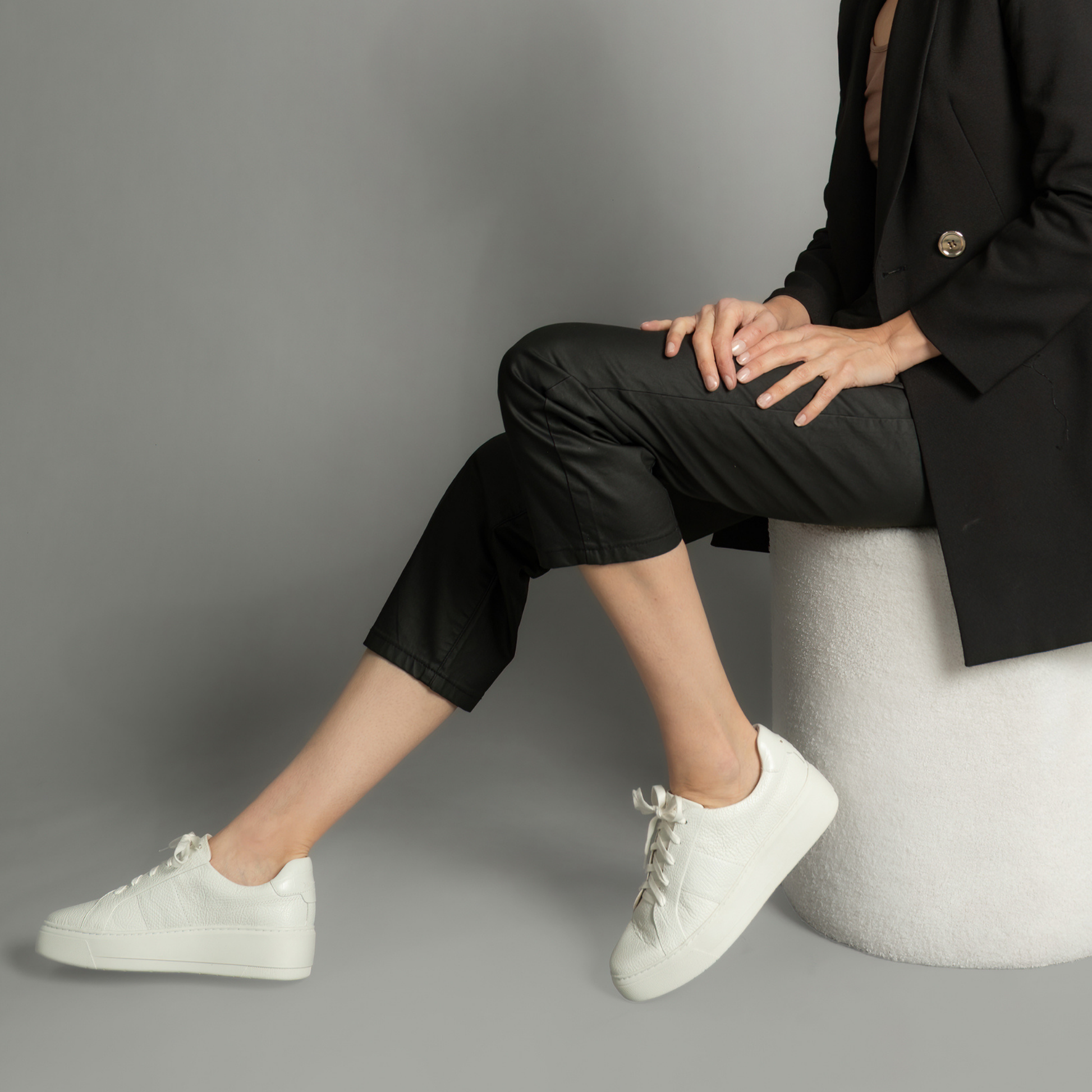 Riley White Tumbled Leather Sneakers