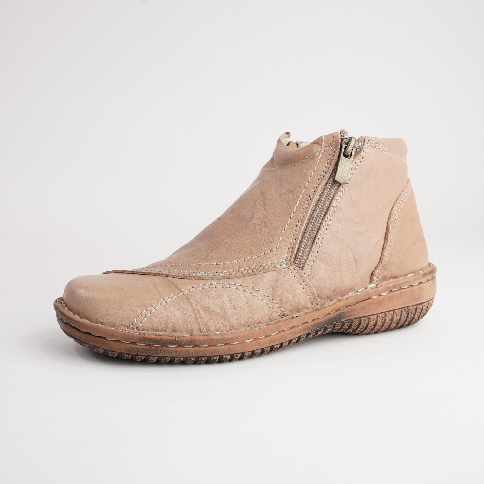 5250-27 Beige Leather Ankle Boots