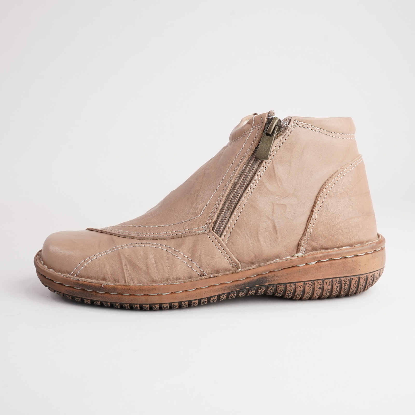 5250-27 Beige Leather Ankle Boots