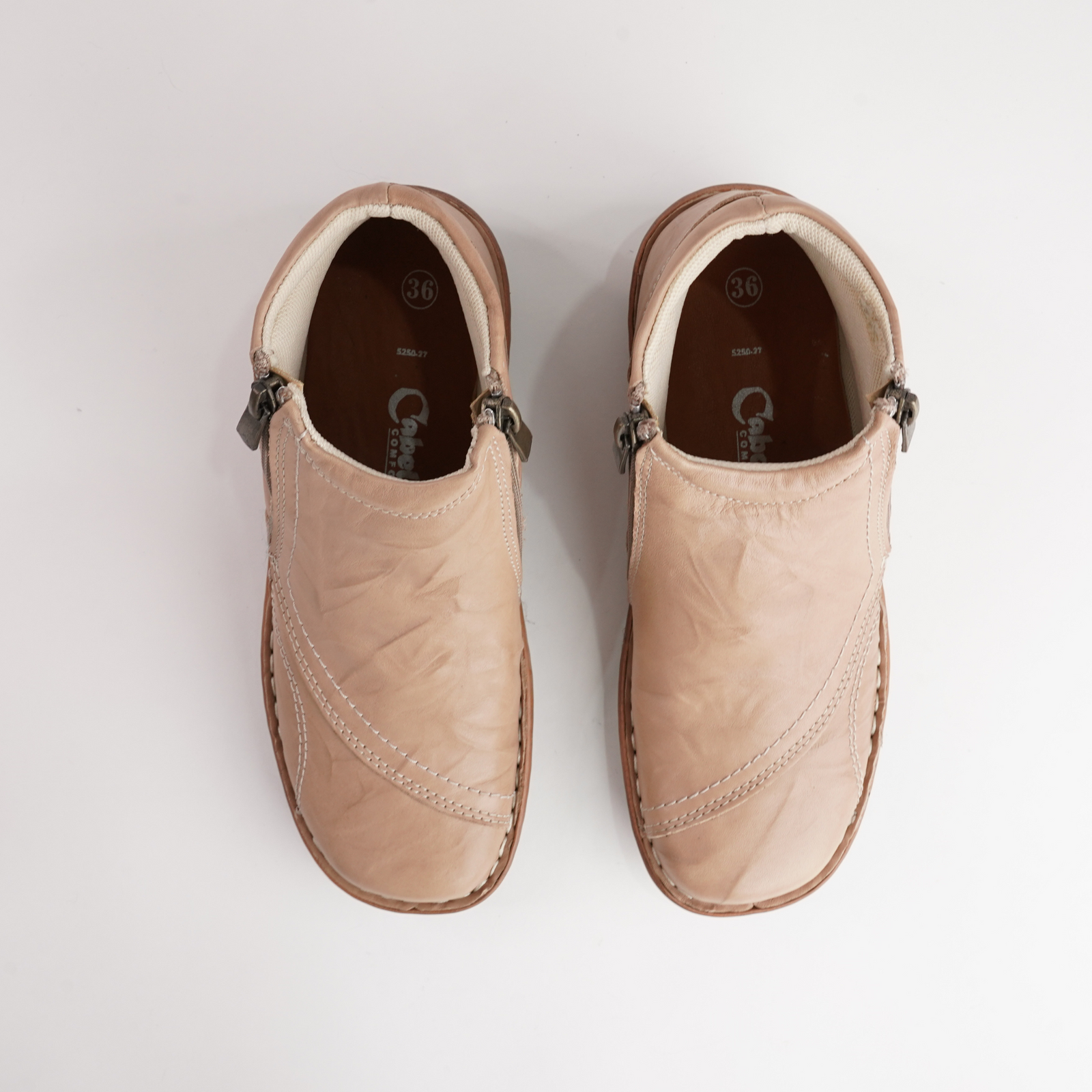 5250-27 Beige Leather Ankle Boots