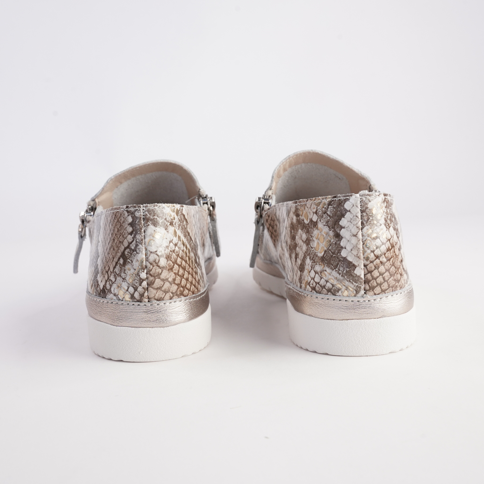 Ashli Neutral Metallic Snake Platino Leather Sneakers