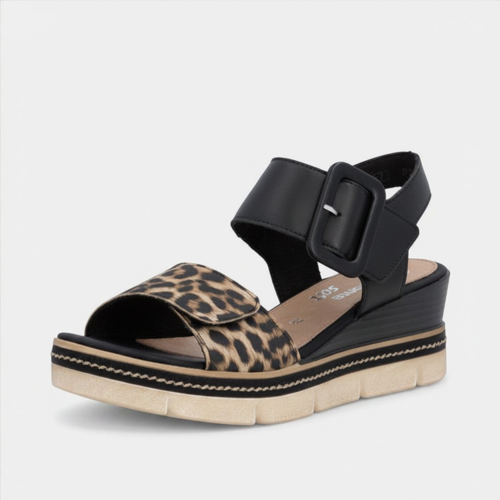 D2L53 Natural Leopard/Black Wedge Sandals