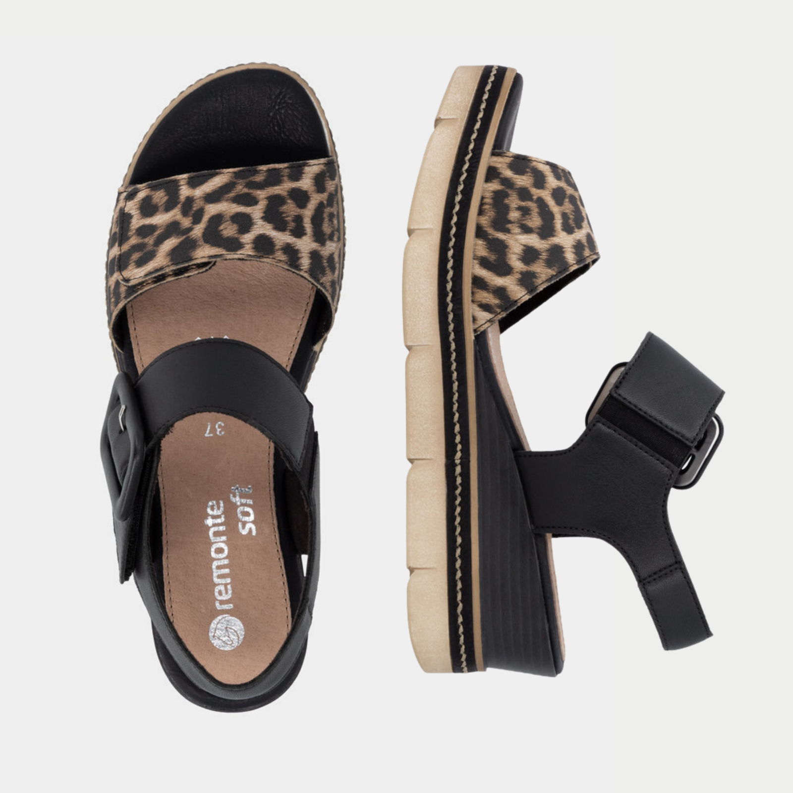 D2L53 Natural Leopard/Black Wedge Sandals