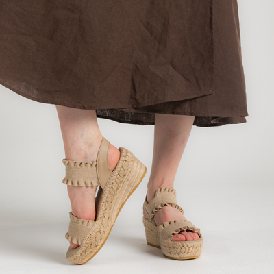 2245 A Beige Espadrille Wedges