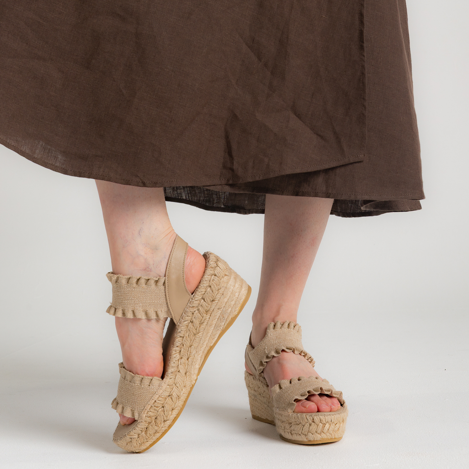 2245 A Beige Espadrille Wedges
