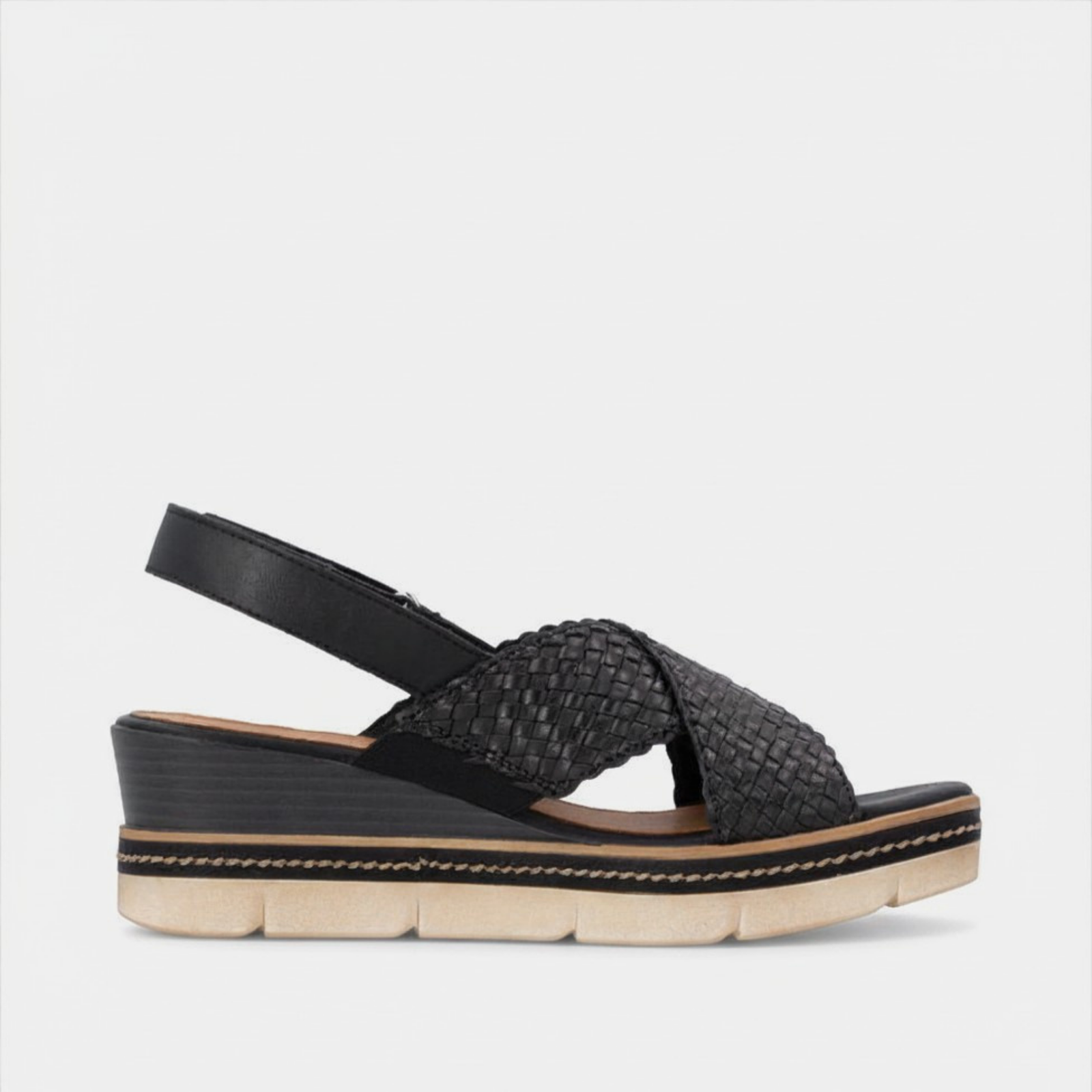 D2L59 Black Wedge Sandals