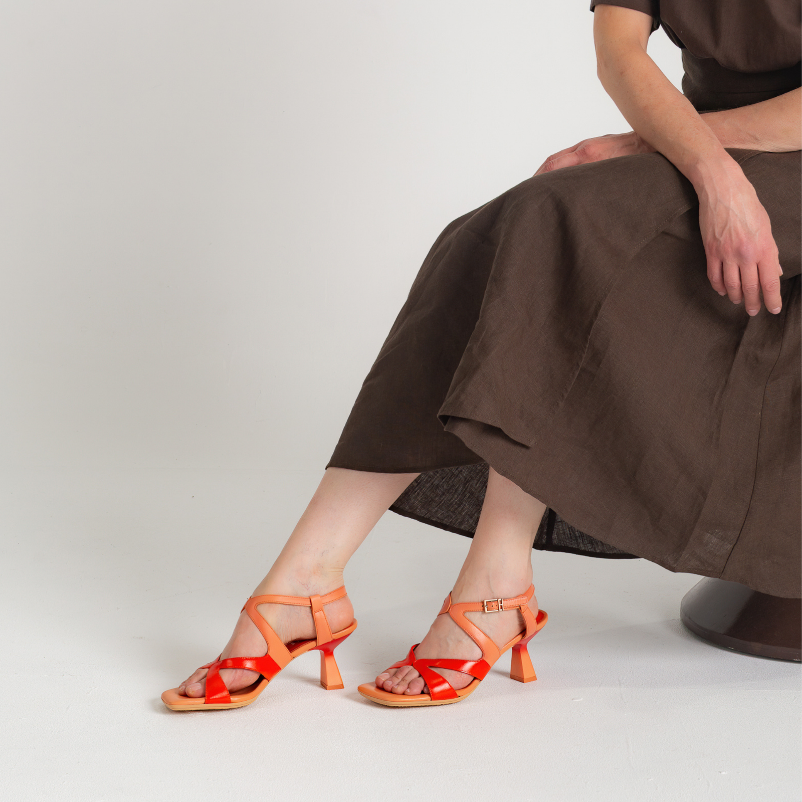 Hv253879 Coral/ Tangerine Leather Heels