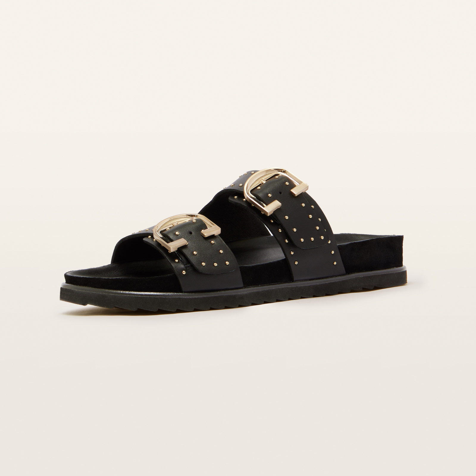 Deon Black Stud Leather Sandals