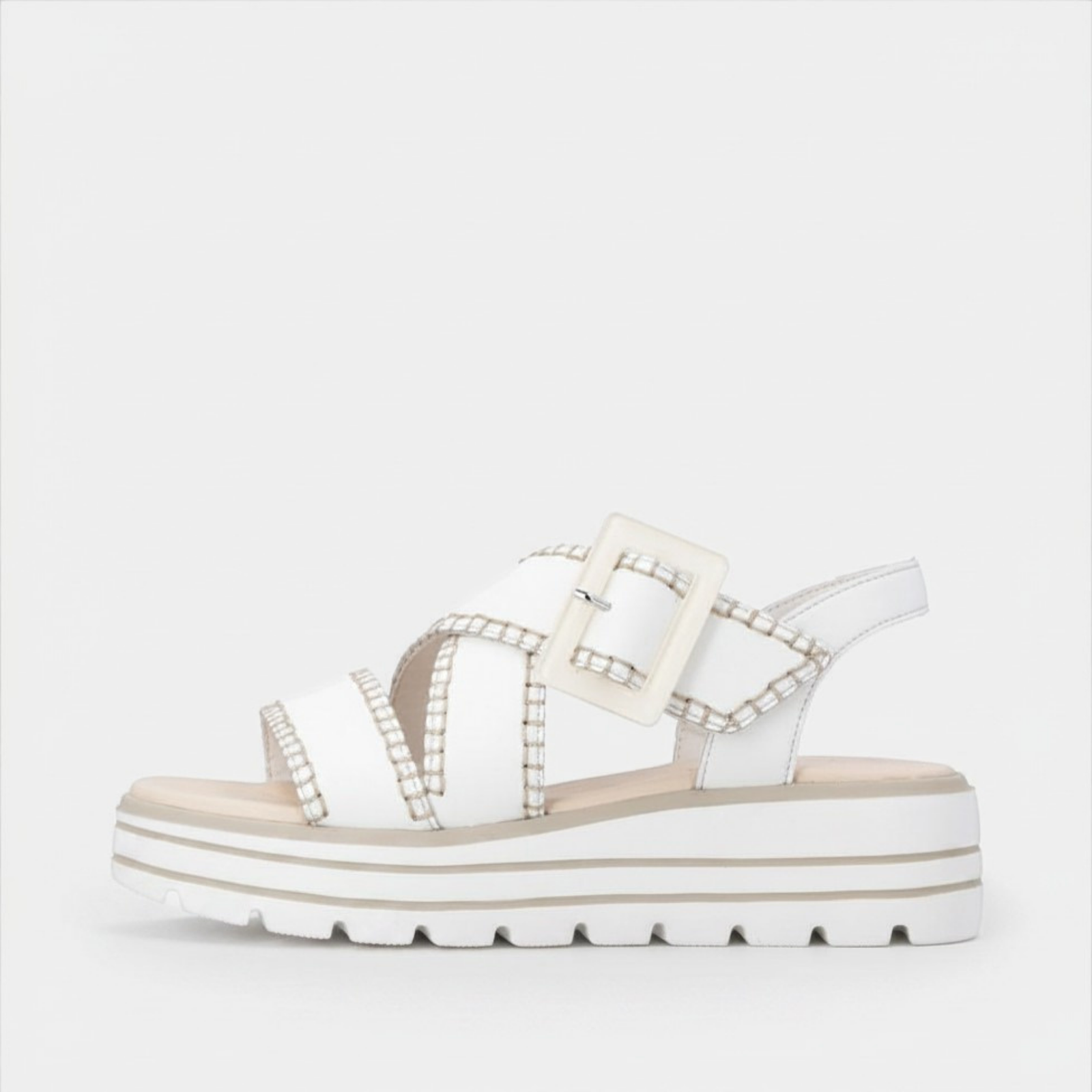 D3N51 White Leather Wedge Sandals