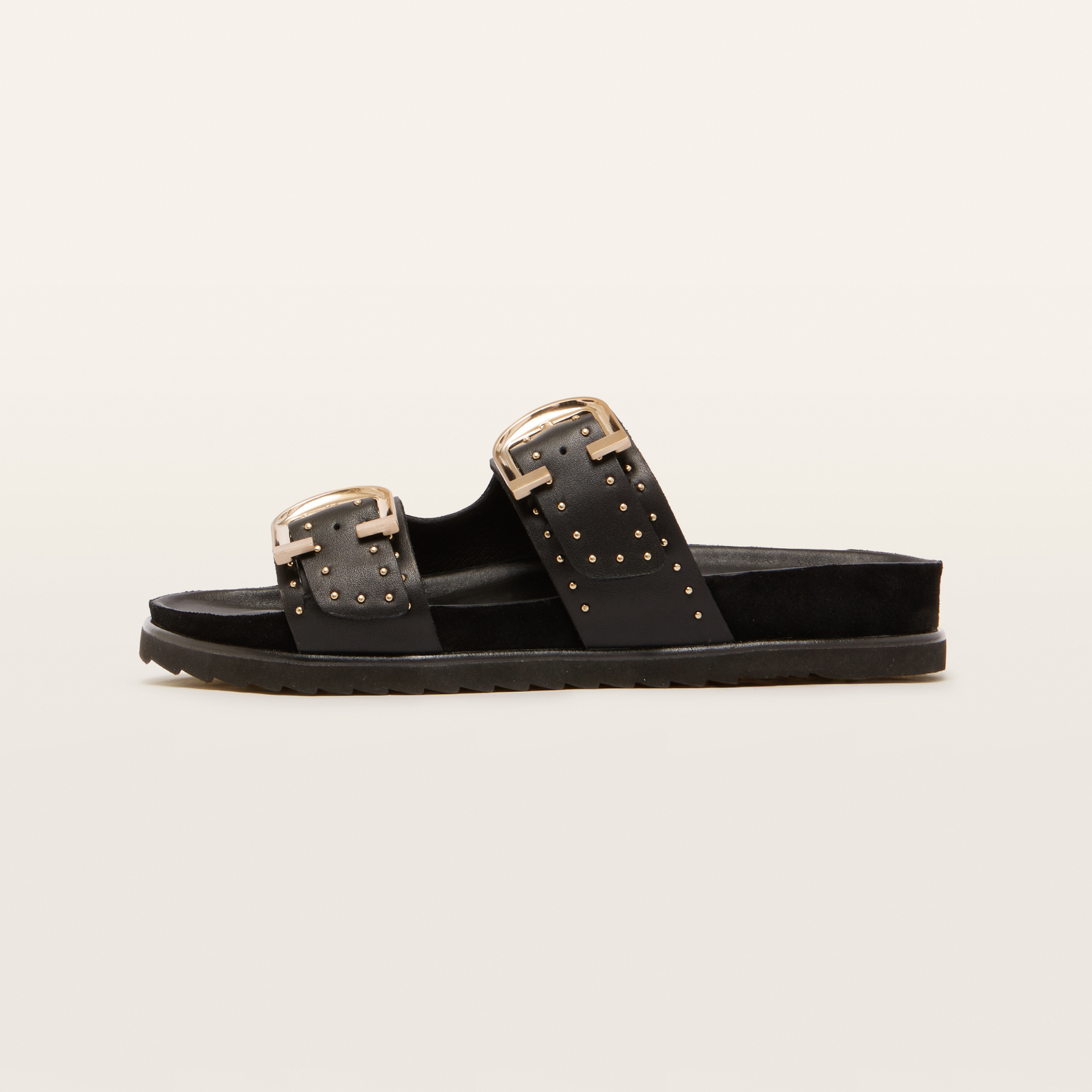 Deon Black Stud Leather Sandals
