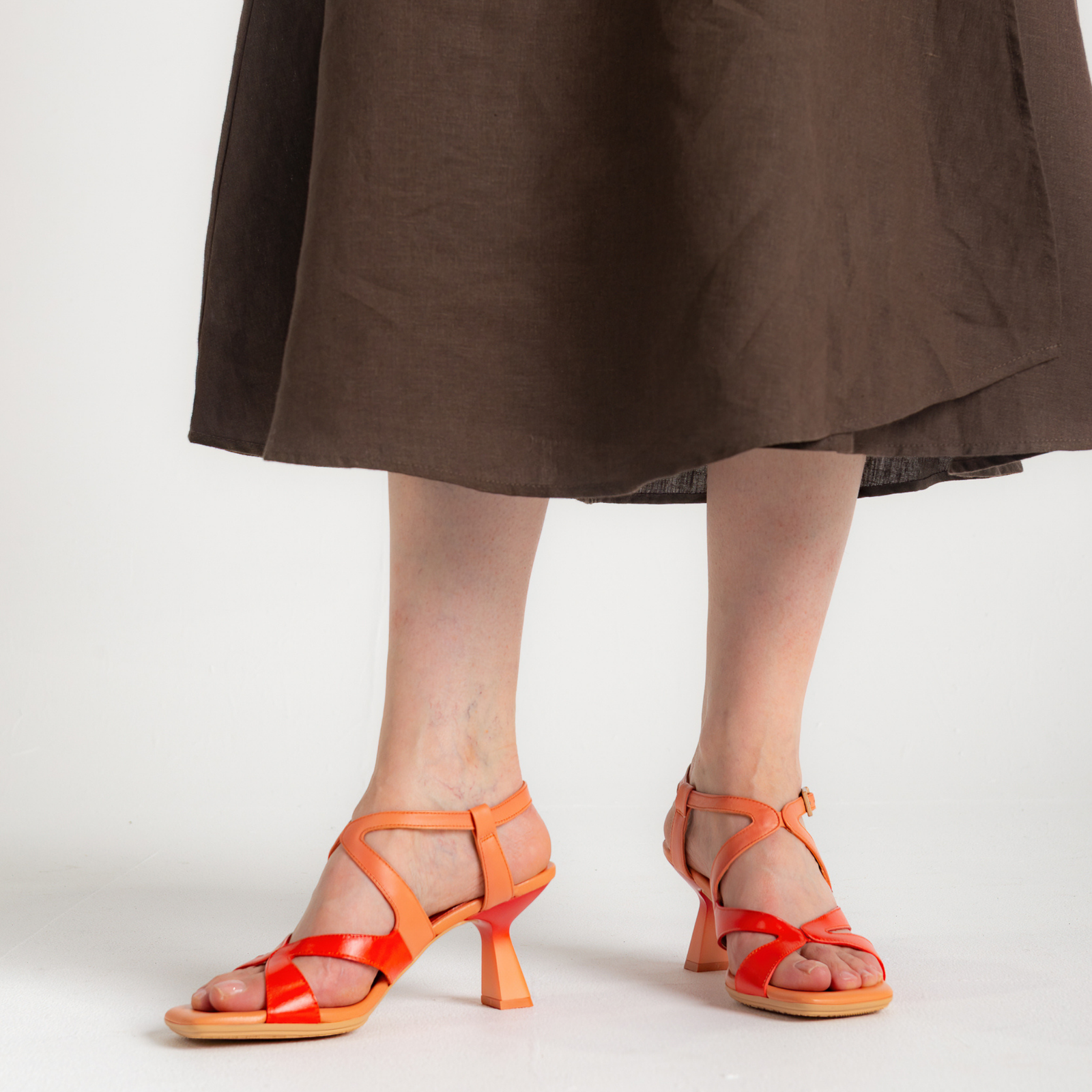 Hv253879 Coral/ Tangerine Leather Heels