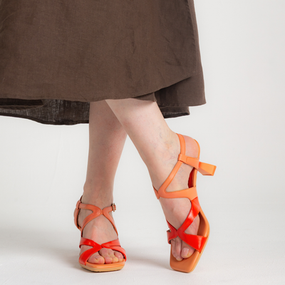 Hv253879 Coral/ Tangerine Leather Heels