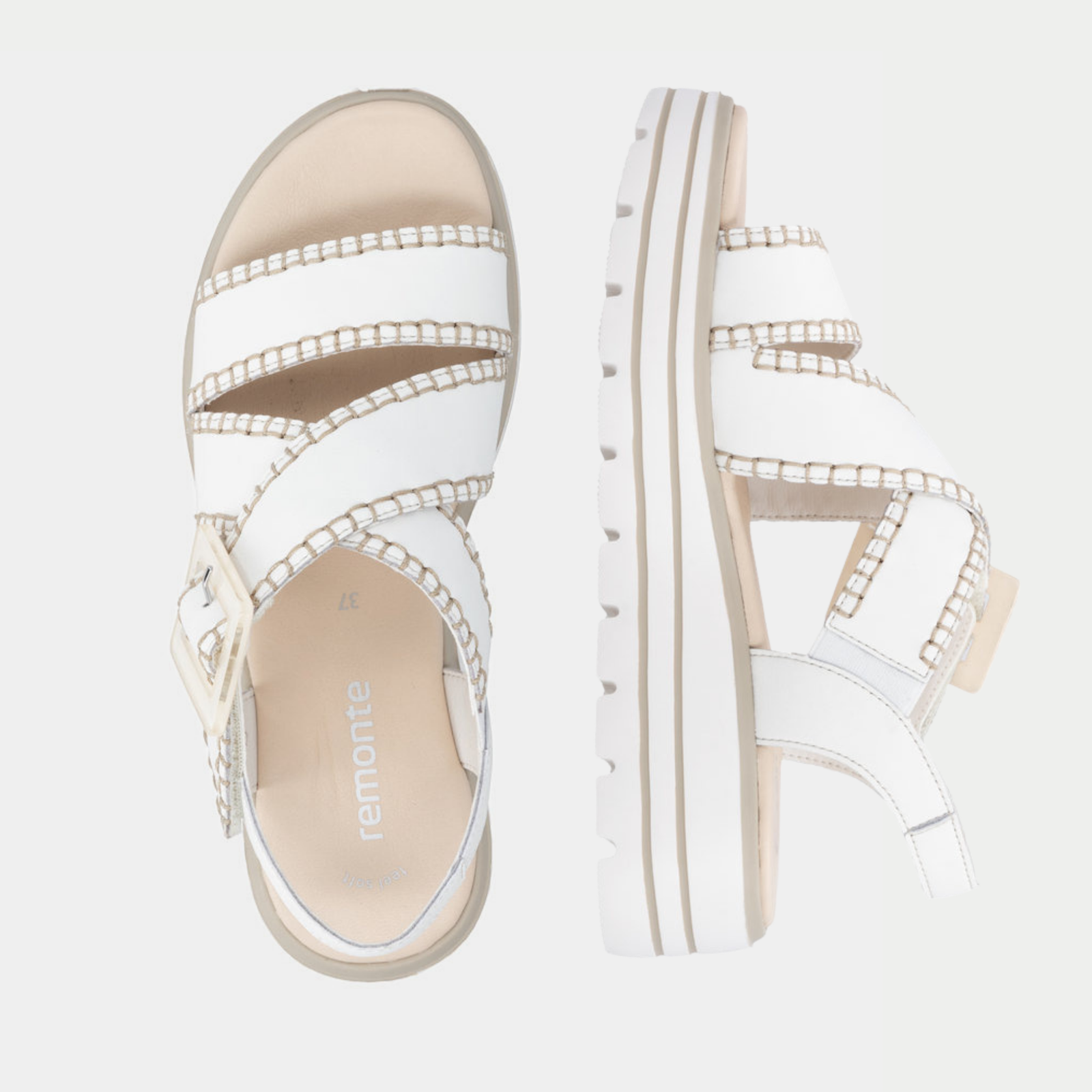 D3N51 White Leather Wedge Sandals