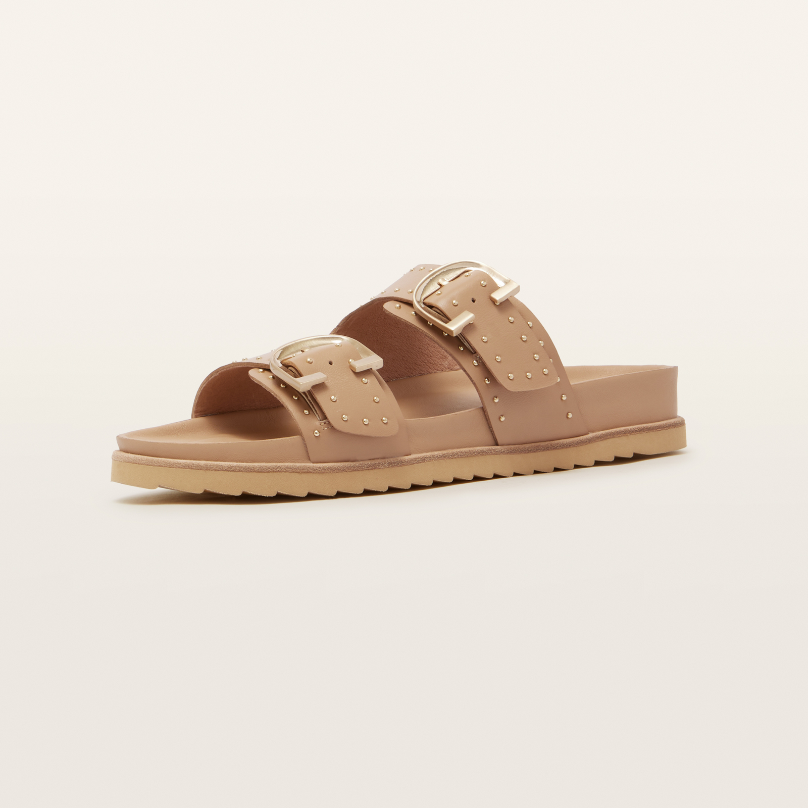Deon Camel Stud Leather Sandals