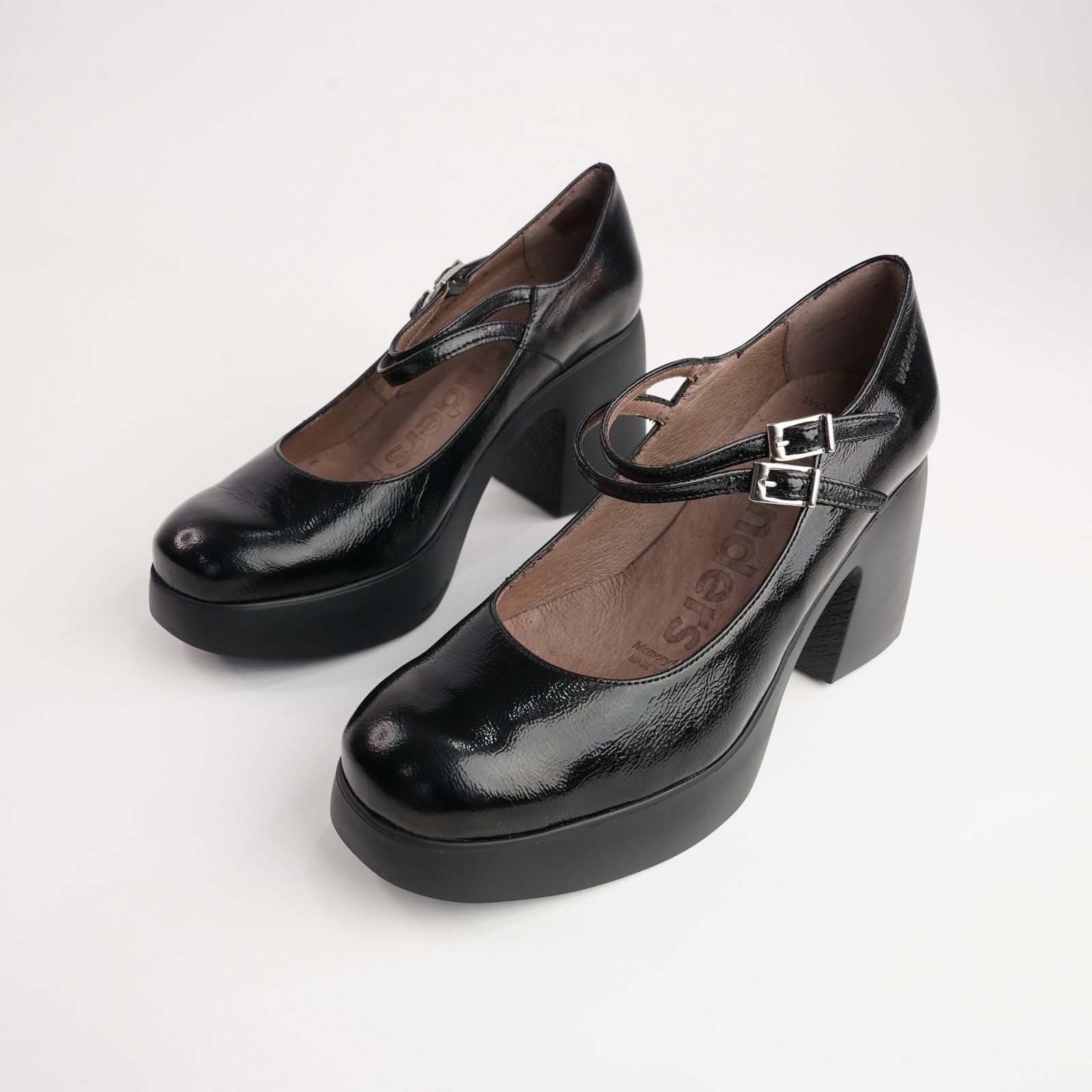 Indira Black Leather Heels