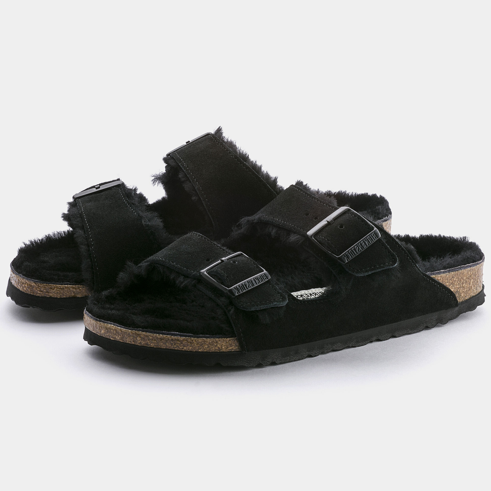 Arizona Shearling Black Suede Leather Sandals