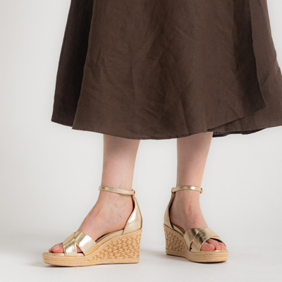Baker Gold Tumbled Leather Espadrille Wedges