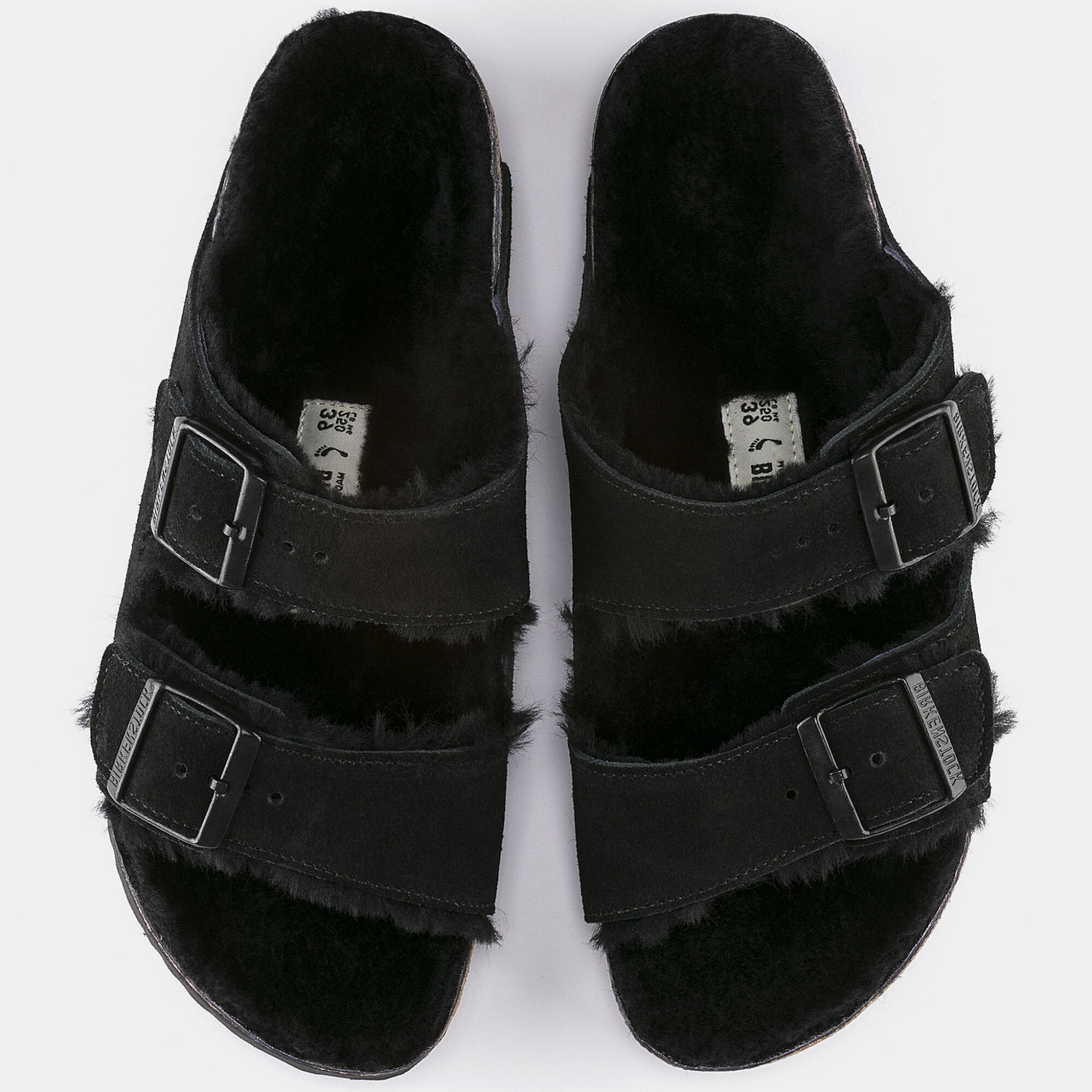 Arizona Shearling Black Suede Leather Sandals