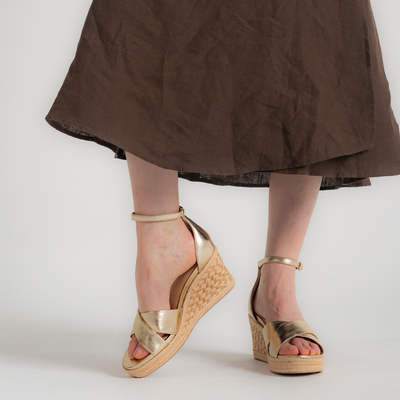 Baker Gold Tumbled Leather Espadrille Wedges