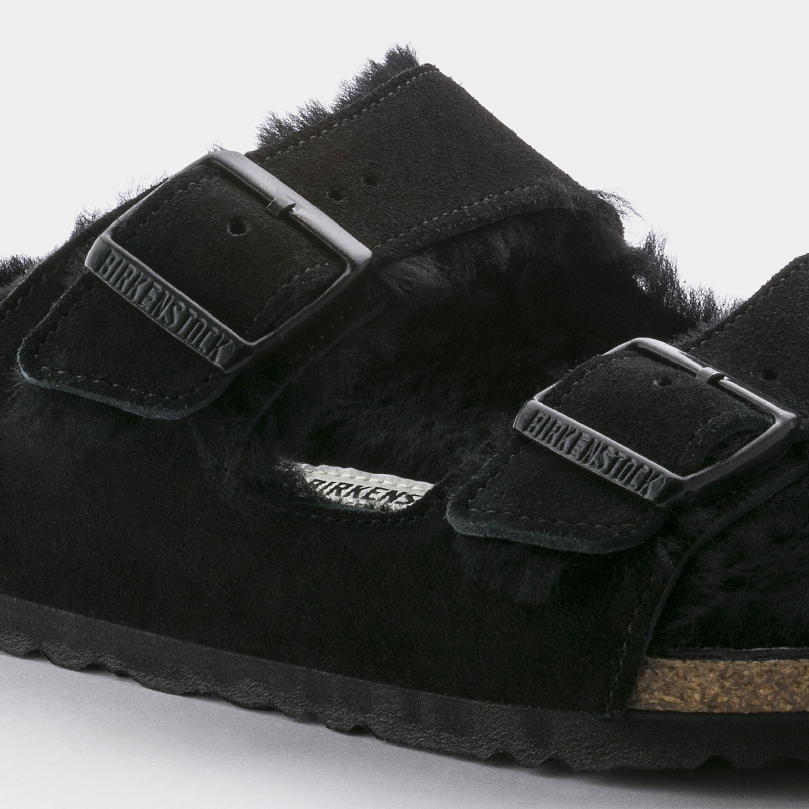 Arizona Shearling Black Suede Leather Sandals