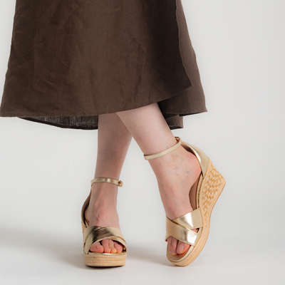 Baker Gold Tumbled Leather Espadrille Wedges