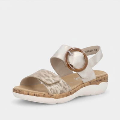 R6853 Beige Metallic Sandals