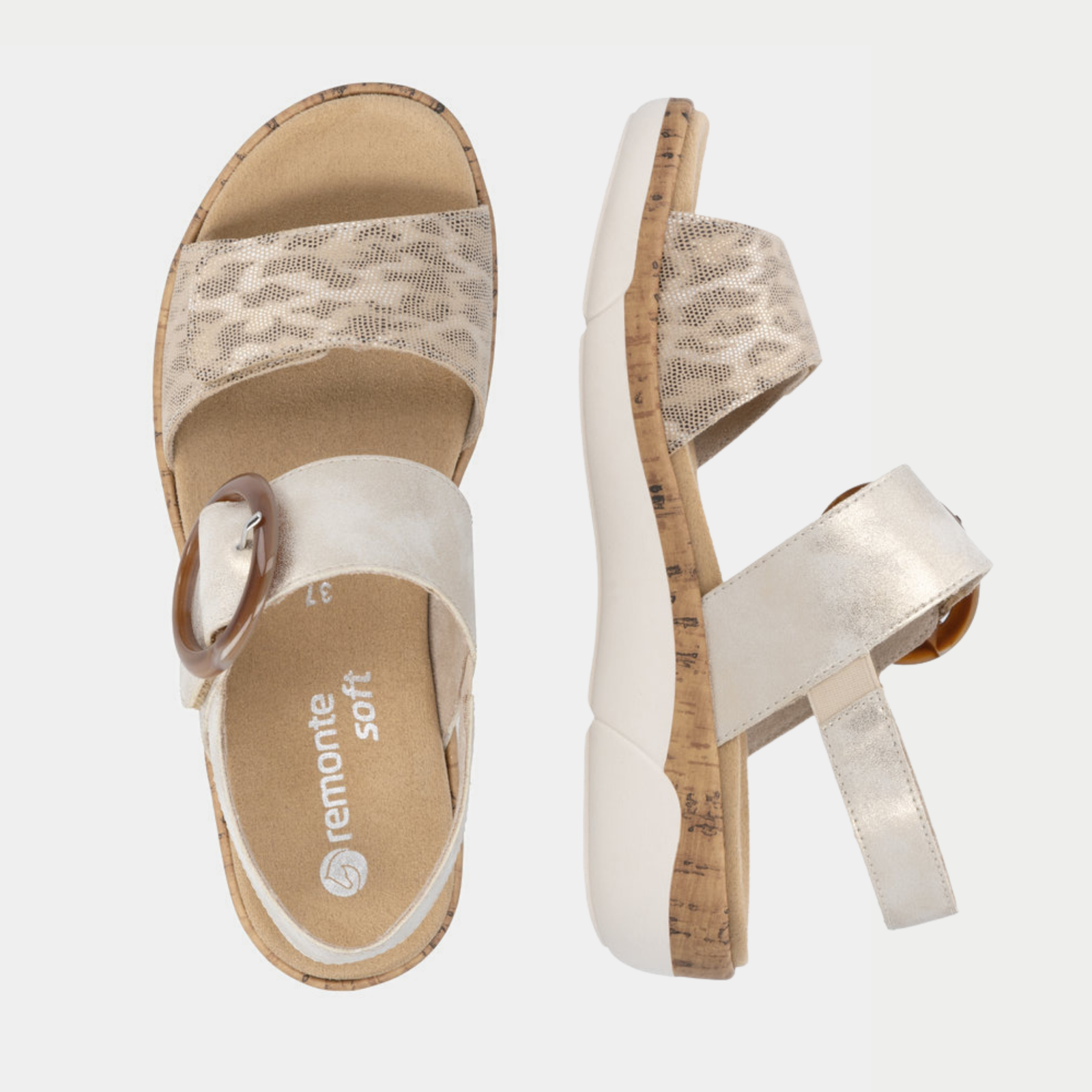 R6853 Beige Metallic Sandals