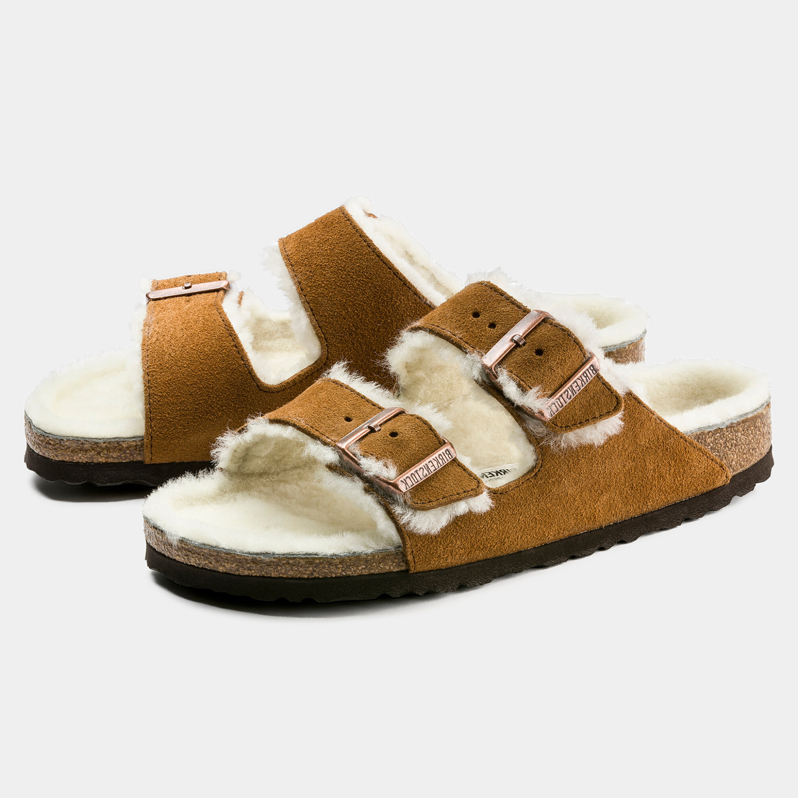 Arizona Shearling Mink Suede Leather Sandals
