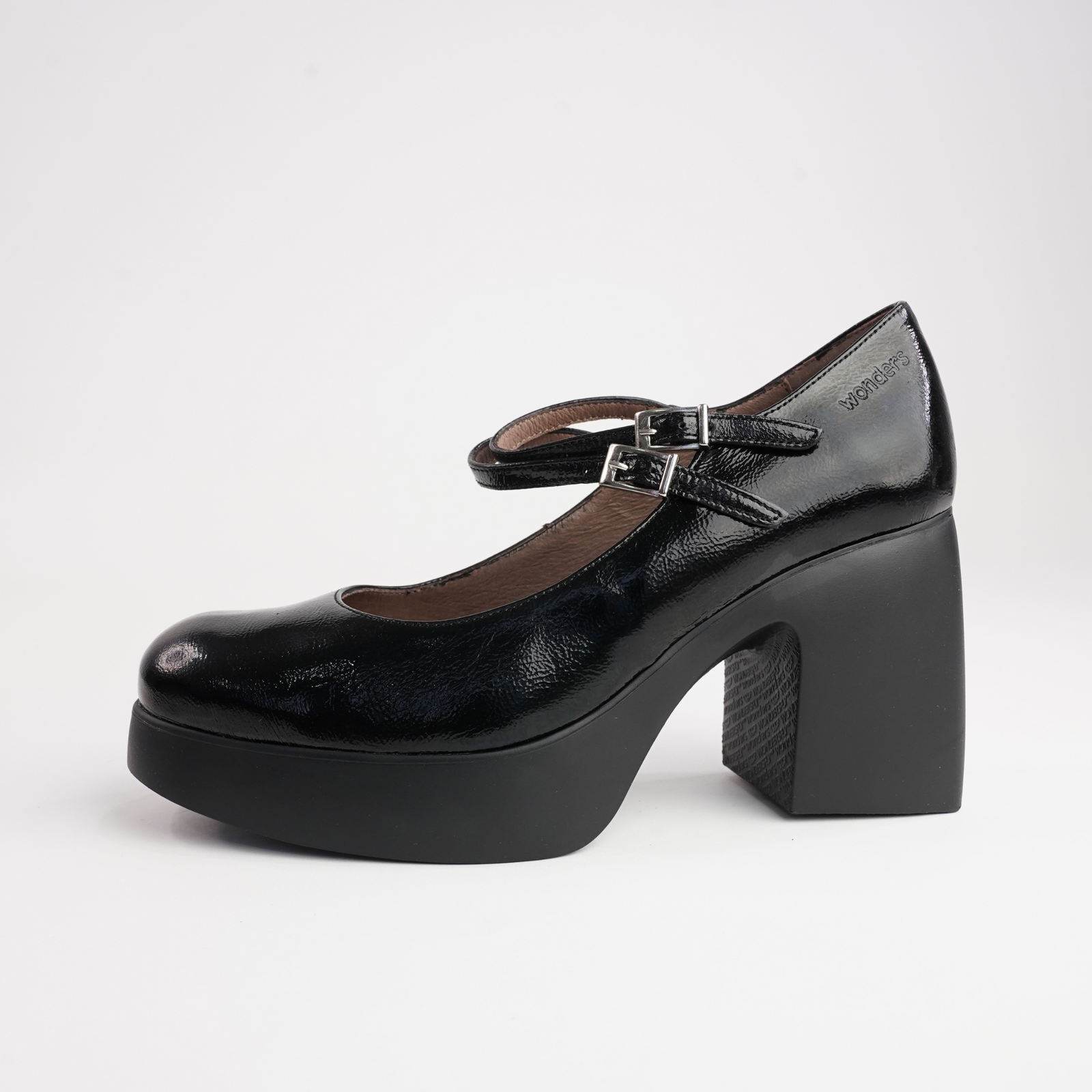 Indira Black Leather Heels