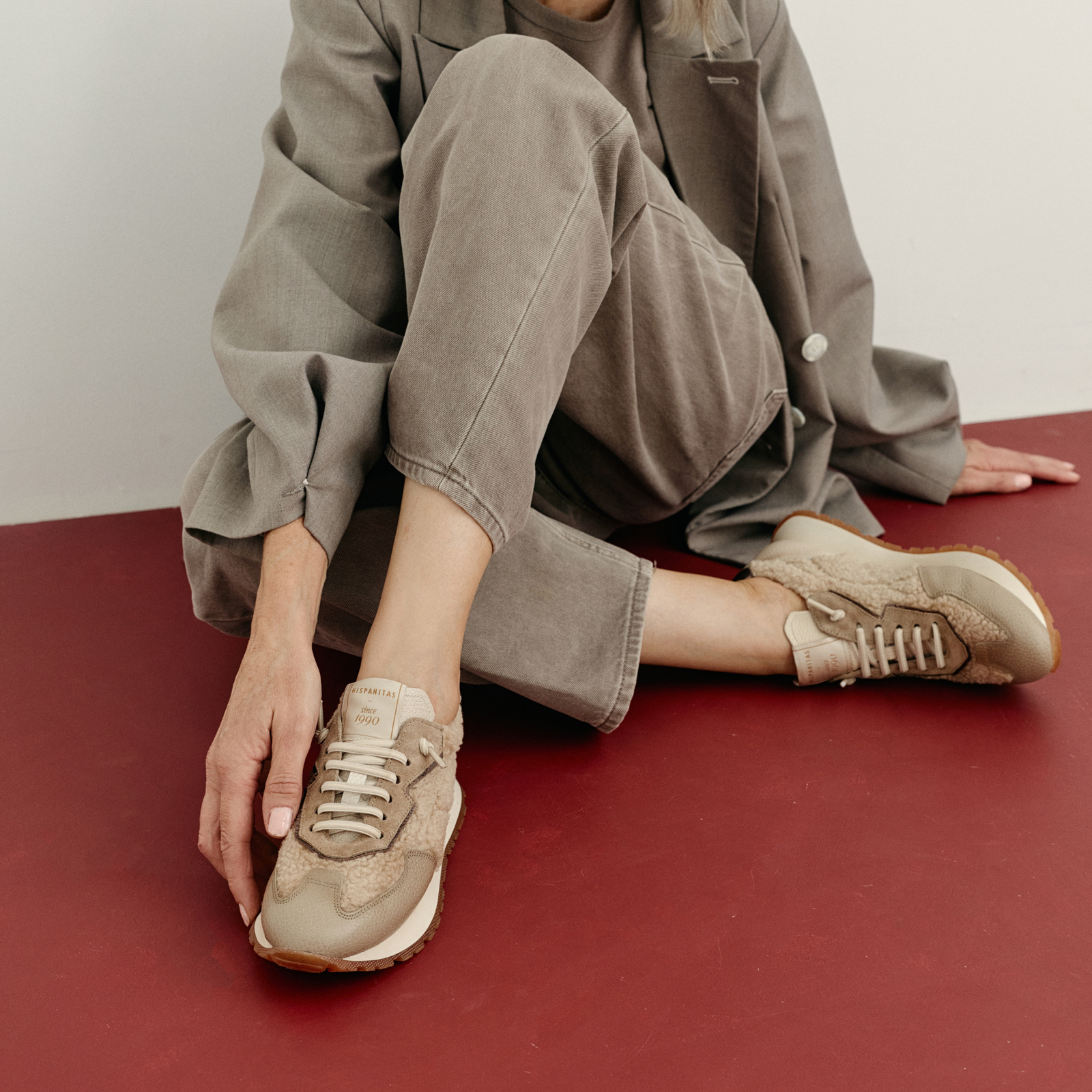 HI254209 Cream Combo Leather Sneakers