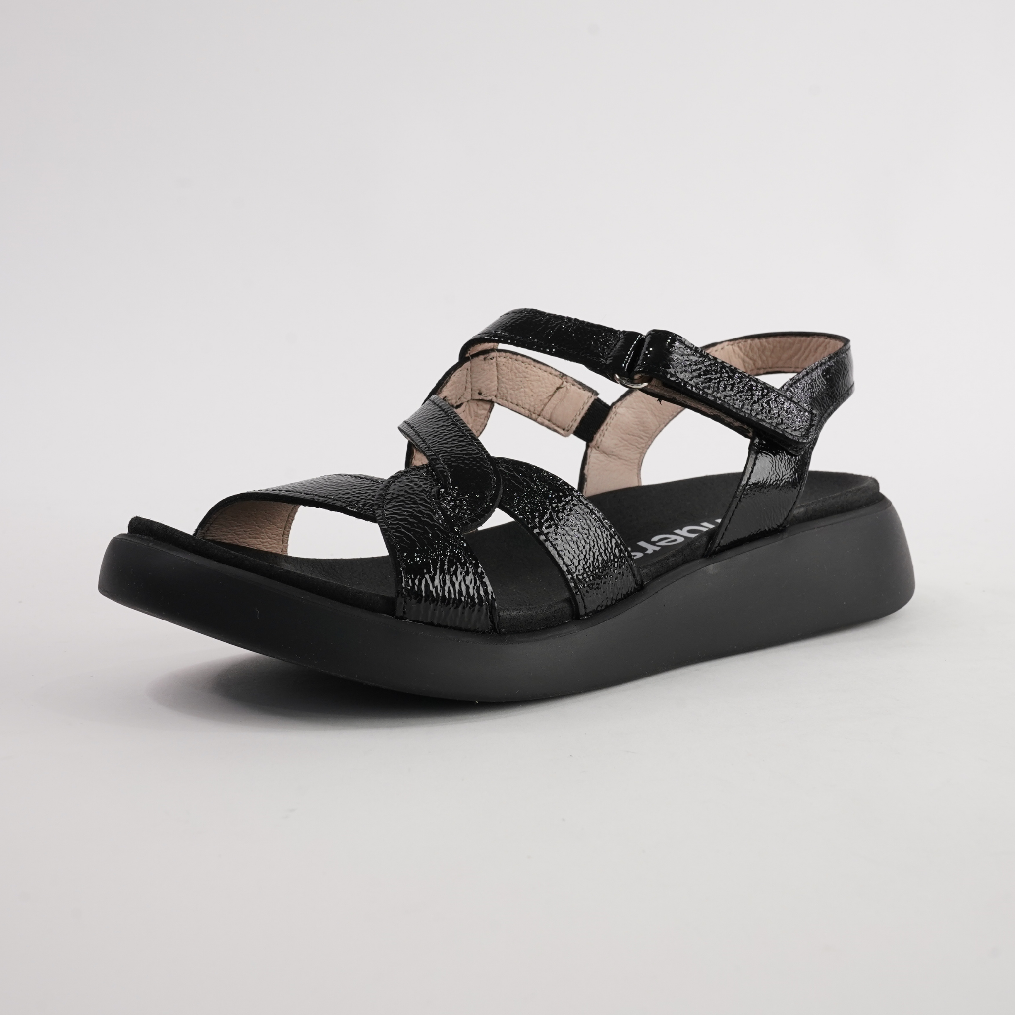 Chantal Black Patent/ Black Sole Leather Sandals