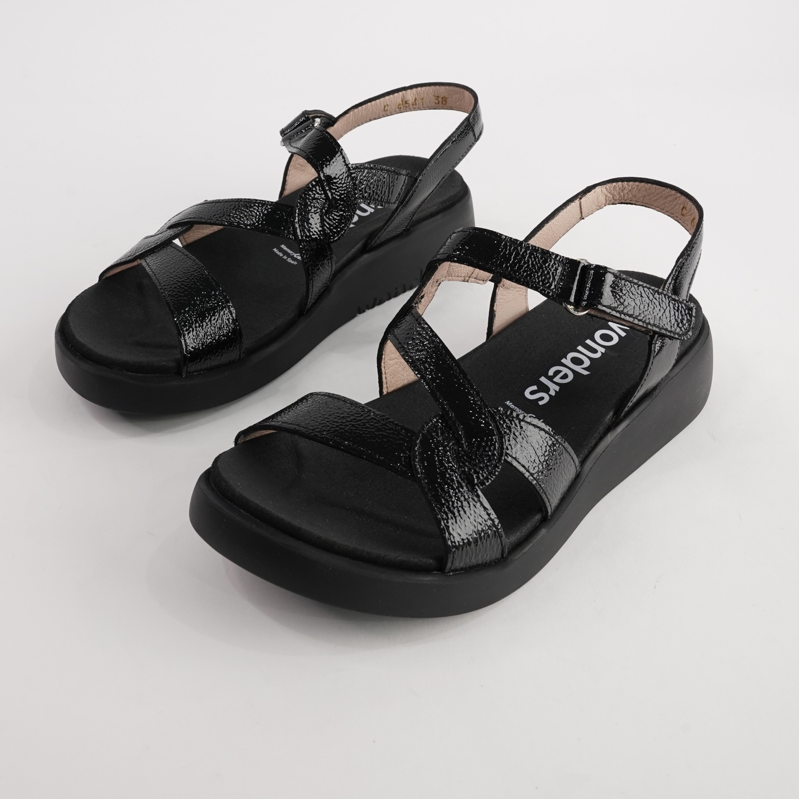 Chantal Black Patent/ Black Sole Leather Sandals