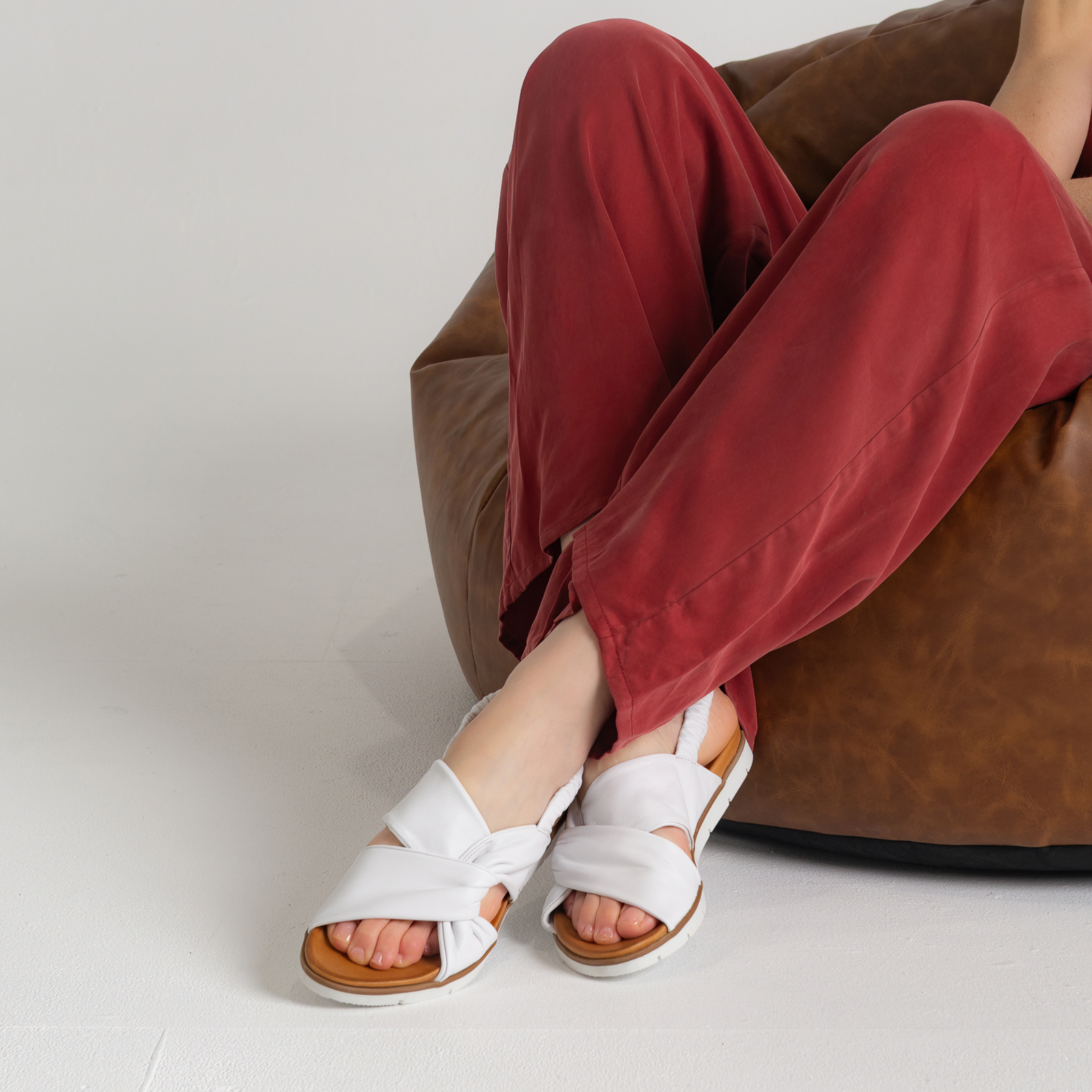 Yara White Leather Sandals