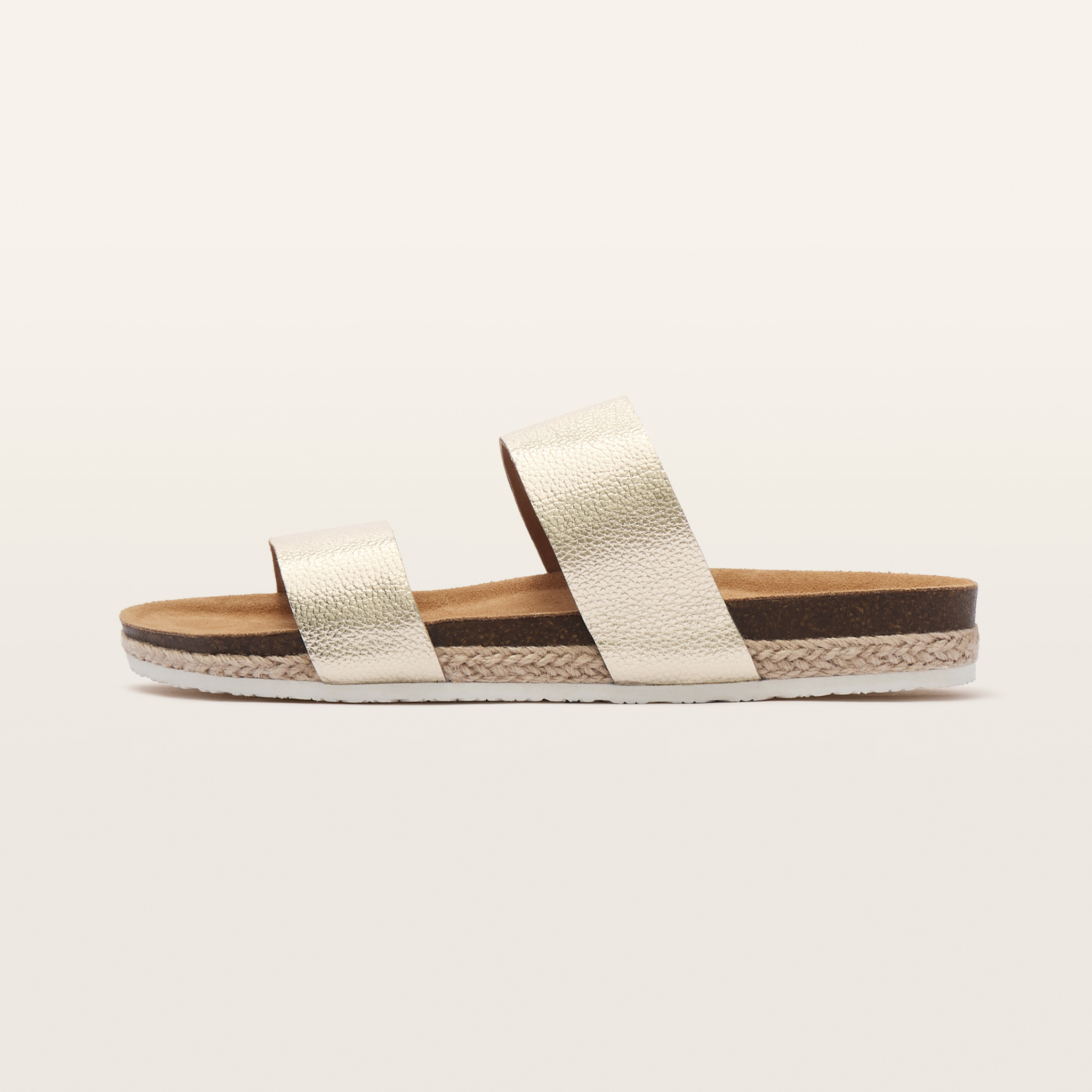 Maria III White Gold Pebbled Leather Sandals