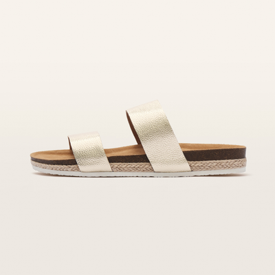 Maria III White Gold Pebbled Leather Sandals