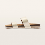 Maria III White Gold Pebbled Leather Sandals
