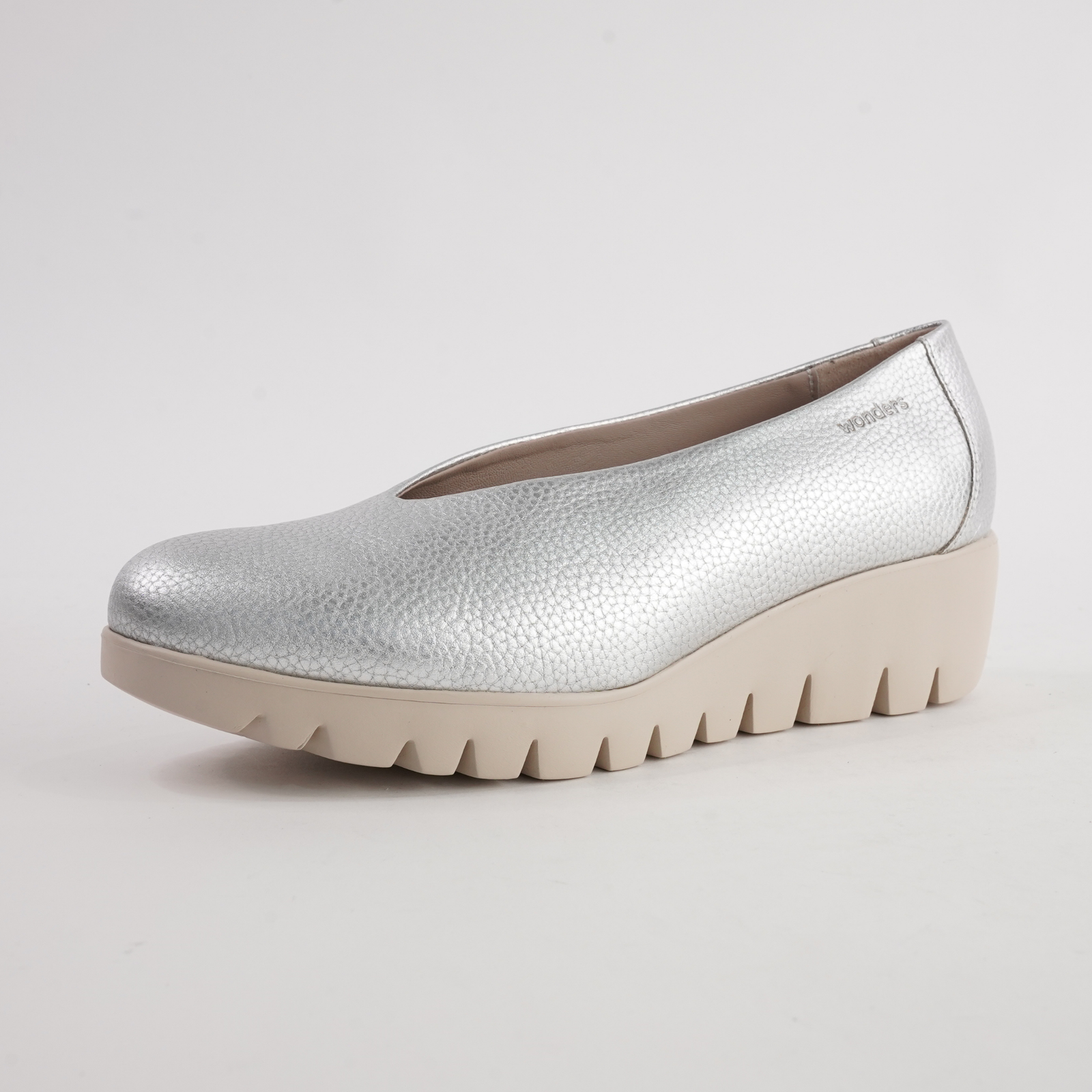 Caroline Silver Leather Wedges